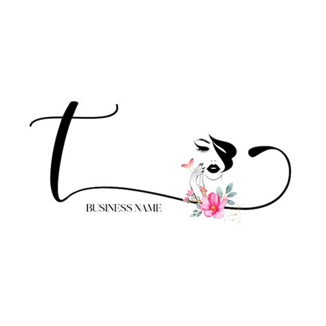 T Letra Inicial Logotipo Floral De Belleza Vector Premium