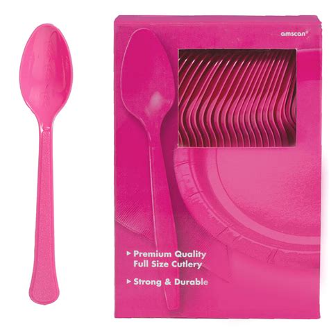 Big Party Pack Bright Pink Premium Plastic Spoons 20ct Party Packs