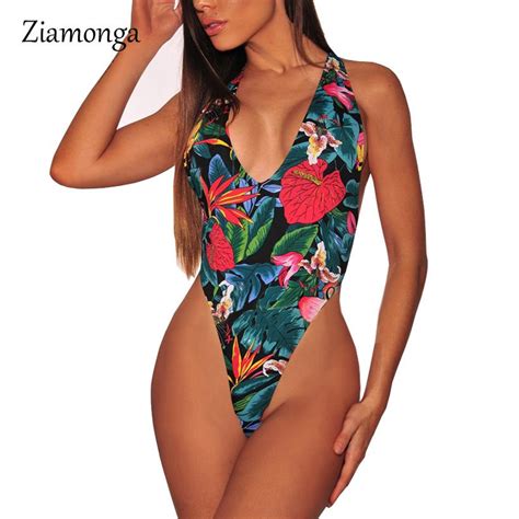 Ziamonga Sexy Floral Print Deep V Halter Fit Romper Body Siamese