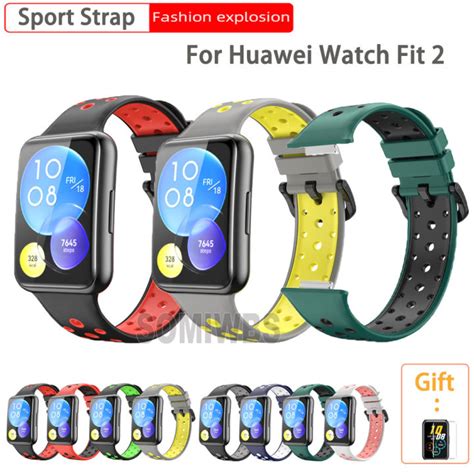 สายซิลิโคนกีฬาสำหรับ Huawei Watch Fit 2สายนาฬิการะบายอากาศกันน้ำสำหรับ