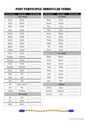 Irregular Verbs Past Participle V English Esl Worksheets