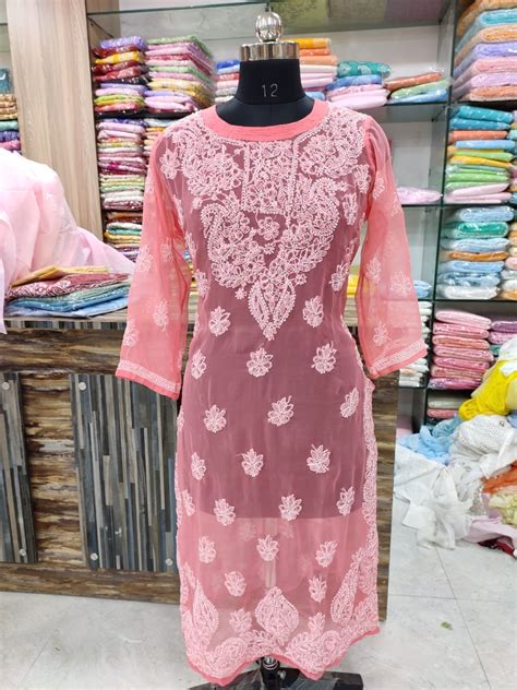 Buy Lucknowi Chikan Chiffon Kurti Online ₹665 From Shopclues