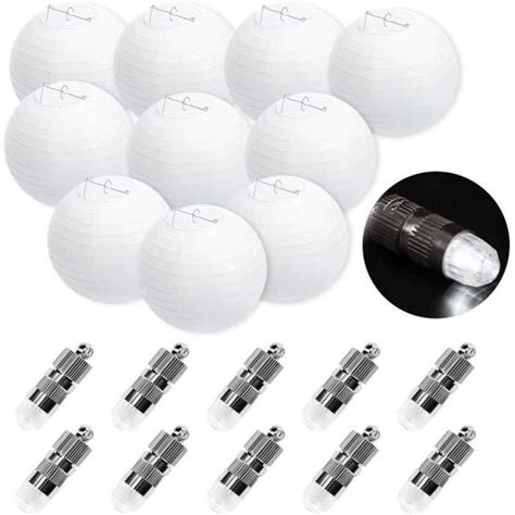 Lot De Lampions En Papier Blanc Cm Mini Ballons Led Blanc