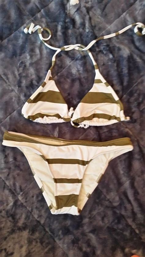 Xhilaration Bikini Swimsuit Piece Sz S Swimwear Striped Brown White