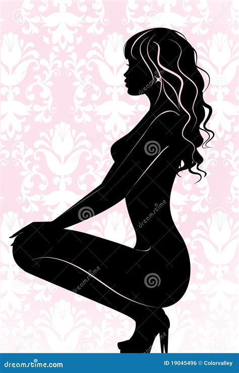 Busty Girl Proposing Muscular Men Silhouette Illustration On White