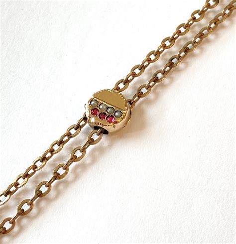 Vintage Slide Chain Necklace Antique Victorian Pearl And Red Etsy