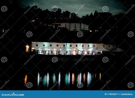 Night Wiev of Vltava River and Seaside Restaurants from Charles Bridge ...