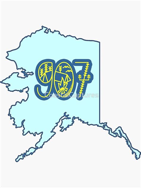 Alaska 907 Area Code With Outline Of The State Sticker For Sale By