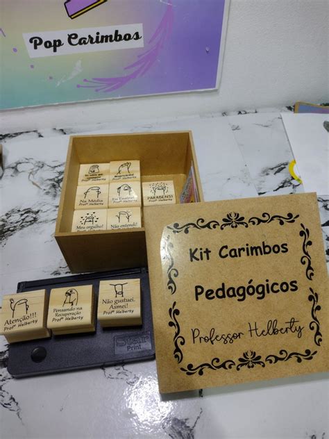 Kit Carimbos Pedag Gicos Almofada Caixa Mdf Personali