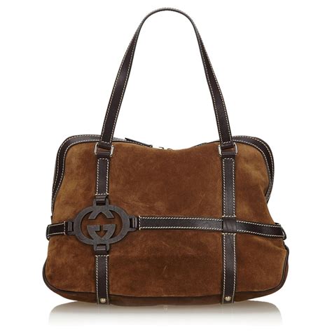 Gucci Sac à main en daim marron Suede Cuir Marron foncé ref 137770