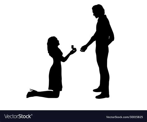 Silhouette Woman On Her Knees Proposes Marry Vector Image