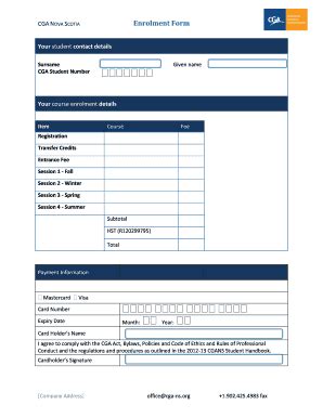 Fillable Online Cga Ns Cga Nova Scotia Enrolment Form Cga Ns Fax