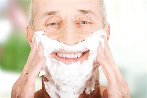 Mature Man Applying Shaving Foam Stock Image Image Of Close Portrait