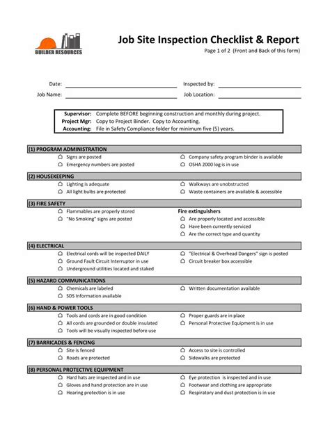 PDF Job Site Inspection Checklist Report Builder Job Site