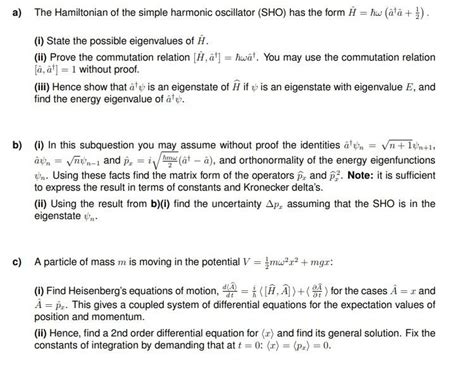 Solved A The Hamiltonian Of The Simple Harmonic Oscillator Chegg