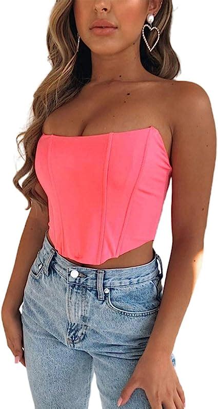 Olisenci Frauen Sexy Bustiers Brustwickel Einfarbig Bogen Crop Tank