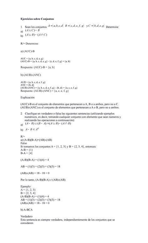 Trabajo 2 Sobre Conjuntos 2022 02 Ejercicios Sobre Conjuntos Sean Los Conjuntos A A B C D B