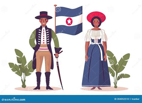 Dominicanos Vestidos Con Una Bandera Hombre Y Mujer Con Traje Tradicional Viajar A La