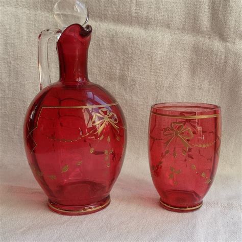 Antique Cranberry Glass Decanter Etsy