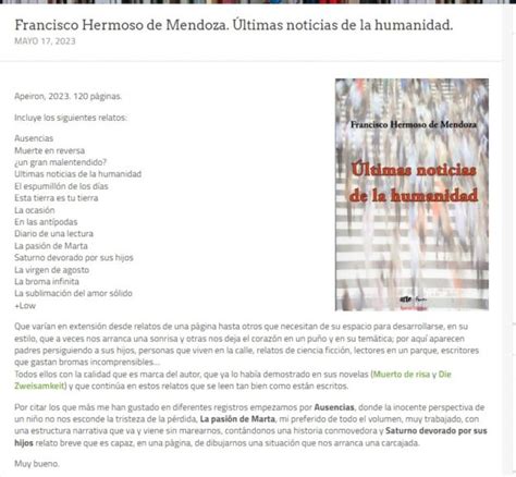 Rese A De Ltimas Noticias De La Humanidad En Cuchitril Literario