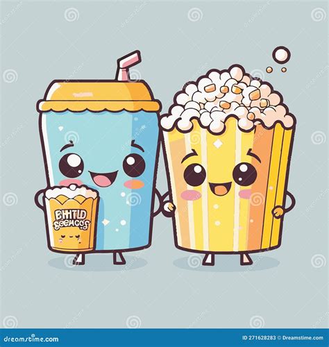 Cute Popcorn With Soda Cartoon Vector Icon Illustration Food And Drink