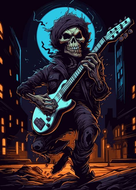 Skull With Guitar Poster Picture Metal Print Paint By Mobilunik Displate