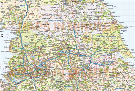 North England Countyadmin Map With Road And Rail Network In Images