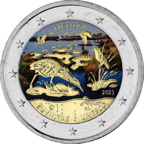 2 EURO LITAUEN 2021 Biosphärenreservat Zuvintas coloriert EUR 15 95