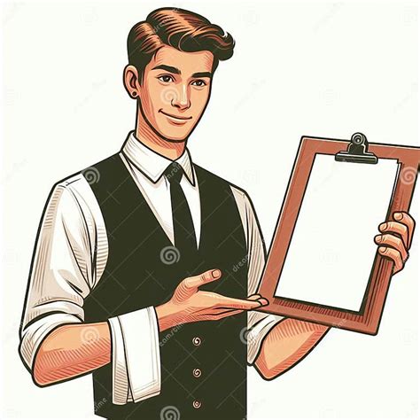 A Waiter Holding A Clipboard And Pointing At It Stock Illustration