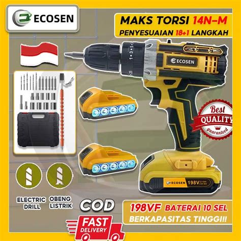 Jual ECOSEN 98V Bor Tangan Listrik Baterai Ganda Bor Dampak Tanpa Kabel