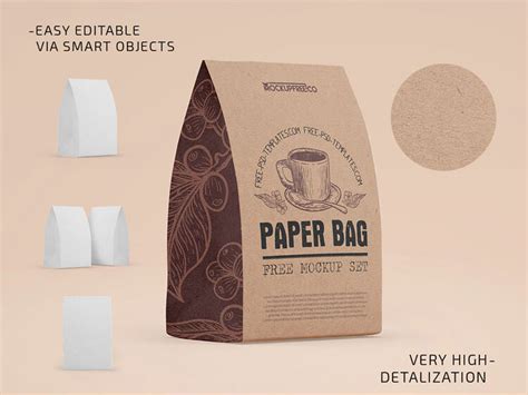 3 Kraft Paper Packaging Bag Mockups 3 In Different Views Free Download