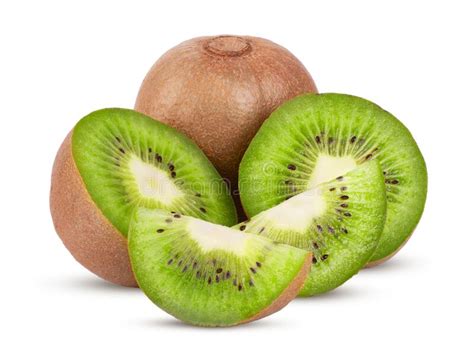 Whole Kiwi Fruit And Sliced Isolated On White Background Stock Photo