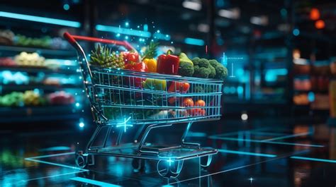 Premium Photo Futuristic Grocery Shopping Cart With Vibrant Fresh Produce