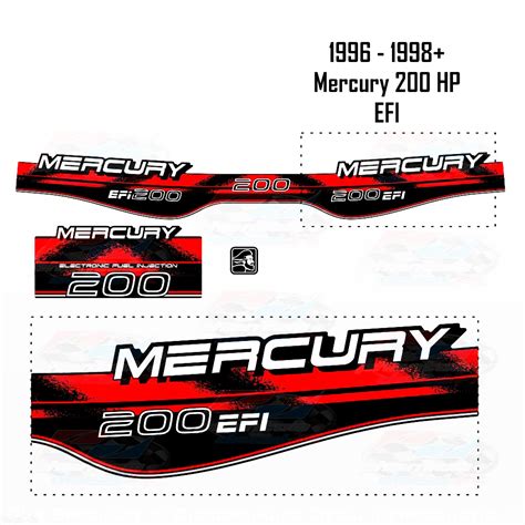 1996 1998 Mercury 200hp Efi Decal Set Outboard Reproduction 3 Piece