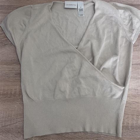 Liz Claiborne Women S Cream And Tan Shirt Depop