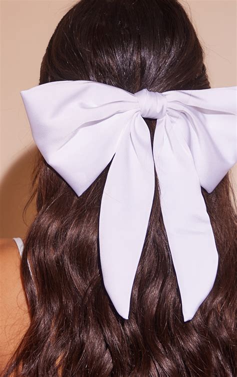 White Long Satin Hair Bow Accessories Prettylittlething Ire