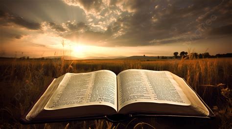 Fondo Biblia Abierta En El Campo Con El Sol Saliendo Detrás