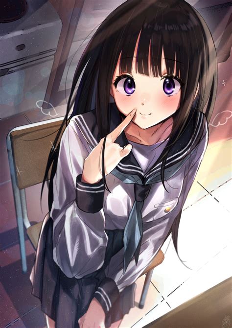 The Big Imageboard Tbib 1girl Bangs Black Hair Black Skirt Blue