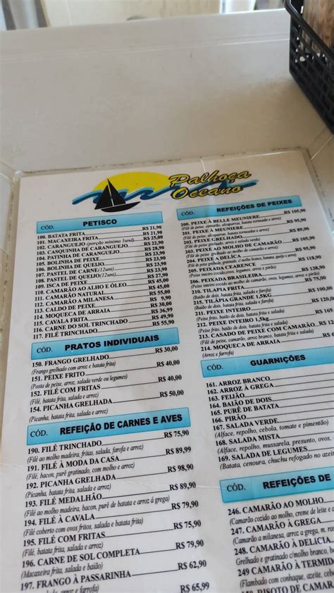 Menu em Palhoça Oceano restaurante Beberibe