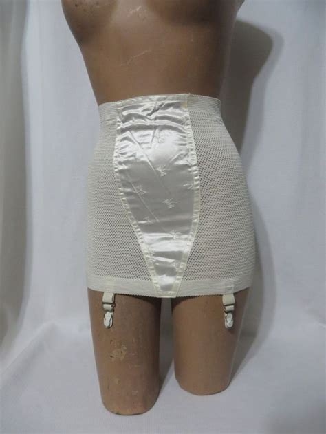 Vintage 50s Girdle High Waist Open Bottom Rayon Rubber 4 Garters Satin