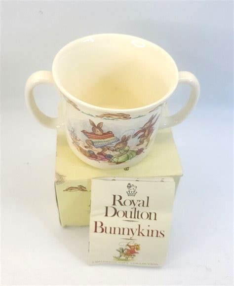 Bunnykins Two Handled Cup English Fine Bone China Royal Doulton Hug A Mug Nos Don’t Fret About