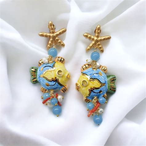 Italian Charm Earrings Sicilian Jewelry Sicilian Earrings Fish