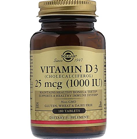 Solgar Vitamin D3 Cholecalciferol -- 25 mcg - 180 Tablets - Vitacost