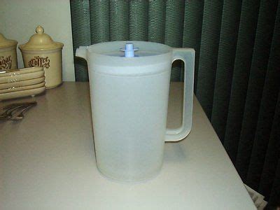 Vintage Tupperware Sheer White Gallon Pitcher W Blue Push Button Seal