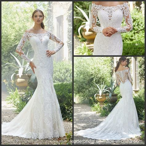 Long Sleeves Bridal Gowns Mermaid Scoop Lace Wedding Dress M