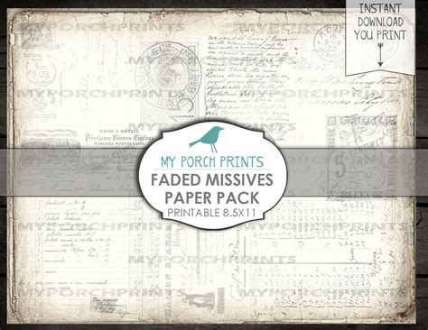 Junk Journal Paper Faded Missives Printable X Etsy