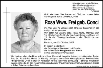 Traueranzeigen Von Rosa Frei Trauer Bz