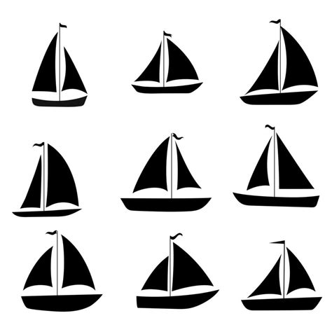 Yacht Sailboats Set Black Silhouette Isolated On White Background