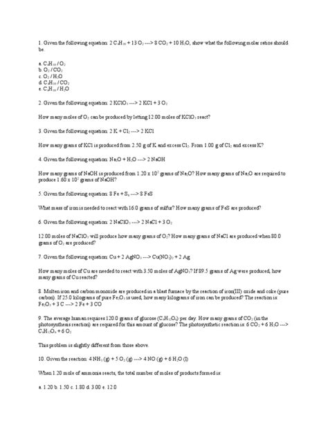 Stoichiometry Practice Worksheet With Answers Pdf Iron Mole Unit