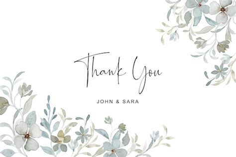 Premium Vector Thank You Card With Soft Green Floral Watercolor